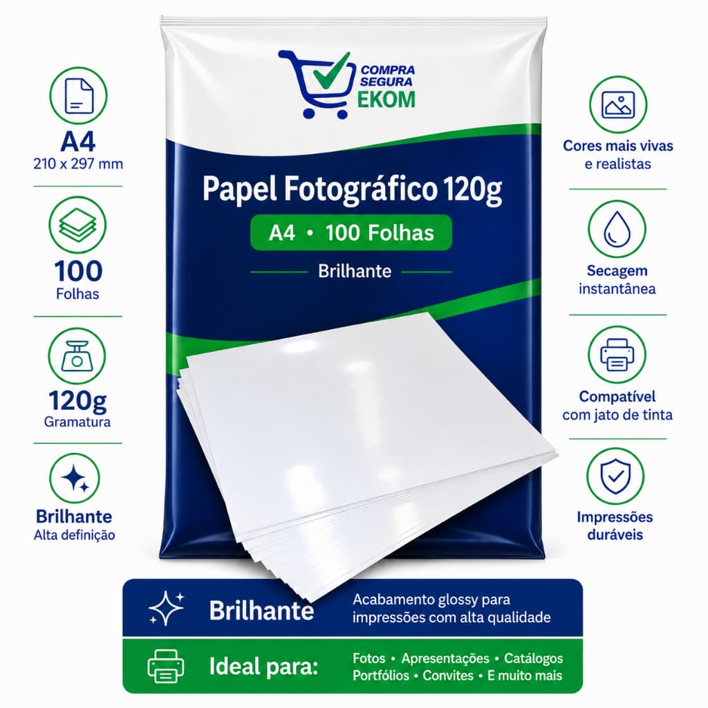 Papel Fotográfico Glossy A4 120g Branco 100 Folhas Masterprint