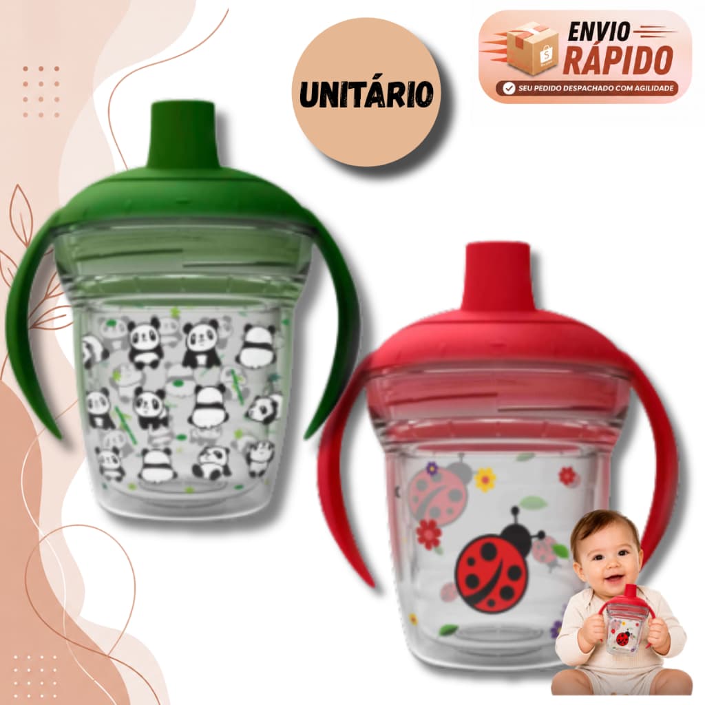Copo Helsim 170 ml Para Bebê Treinamento Com Alça Anel de Vedação Válvula Redutora Introdução Alimentar