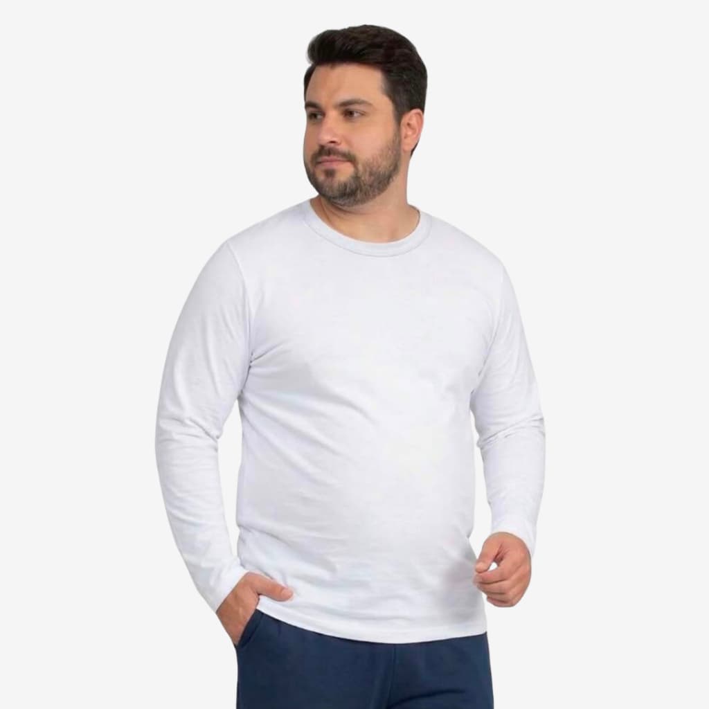 Camisa Masculina Manga Longa Plus Size | Camiseta Masculina Grande | G1 ao G3 Confortável Básica