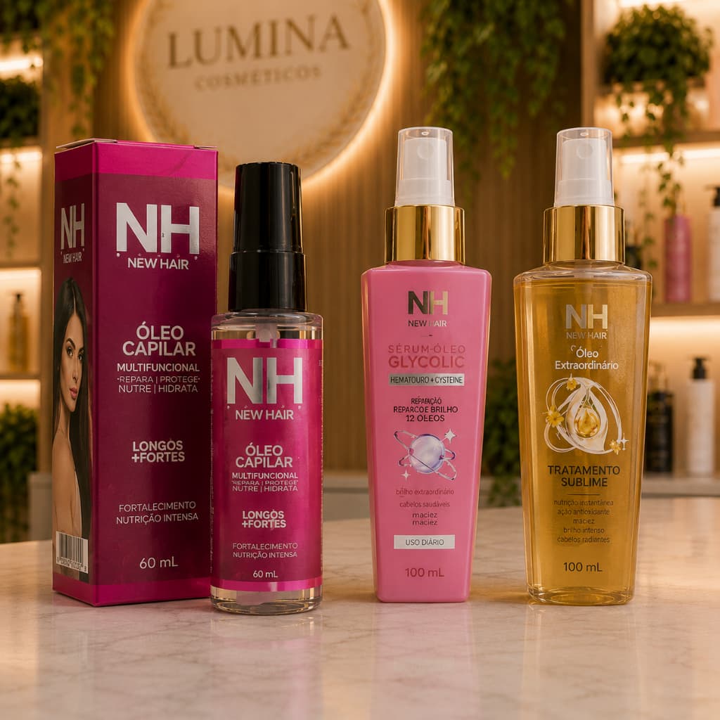 Kit 03 Óleos Capilar BELKIT - Sérum Glycolic - Óleo Multifuncional e Óleo Extraordinário - NEW HAIR