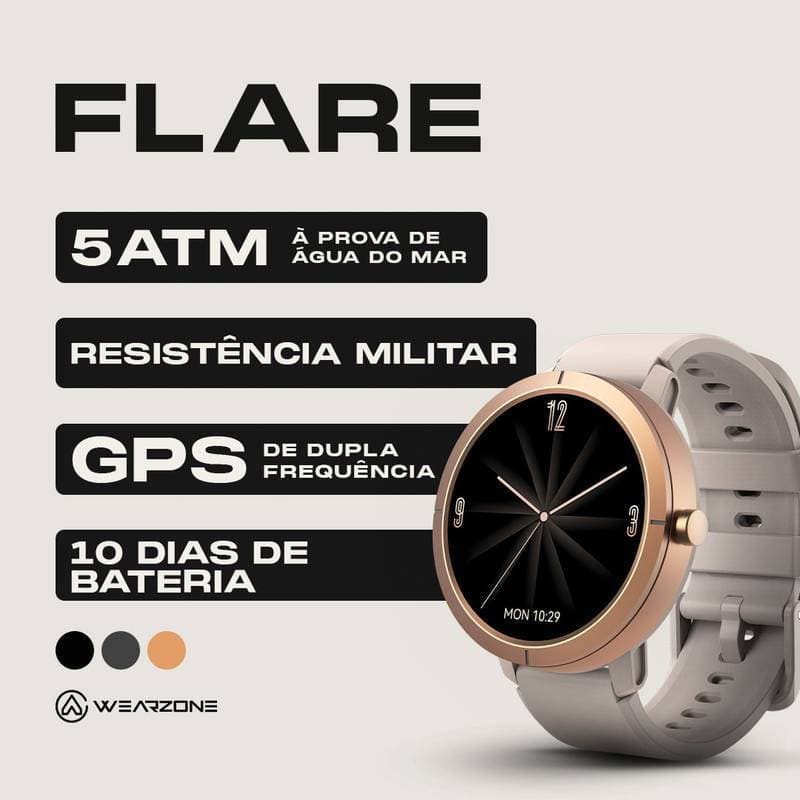 Relógio Smartwatch Wearzone Flare GPS, AMOLED, 5ATM, IP69K e 170+ Modos Esportivos ALTA TECNOLOGIA
