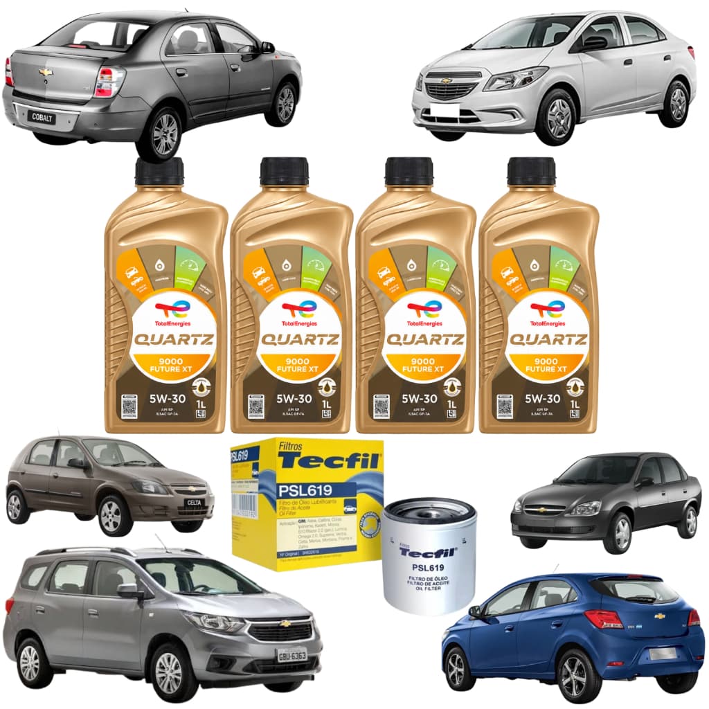 Kit 4 Óleo e Filtro Total Quartz 9000 API SQ 5w30 Sintético Onix Prisma Spin Cobalt Celta Classic Joy Plus Astra Agile