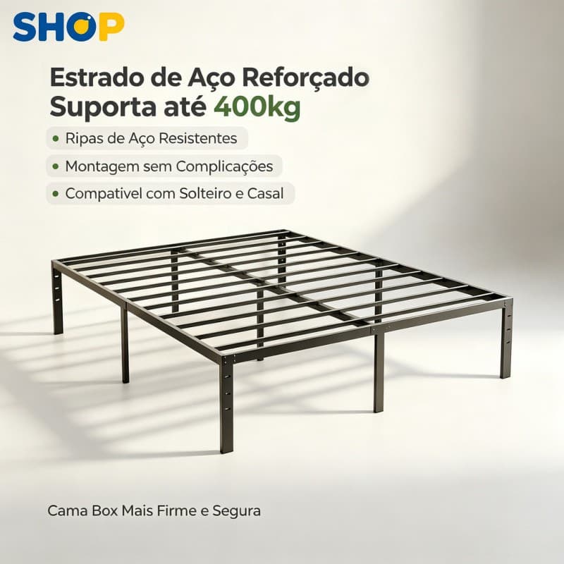 Estrado de Ripas de Aço para Cama Box Solteiro e Casal, Fácil Montagem, Suporta até 400kg - O17