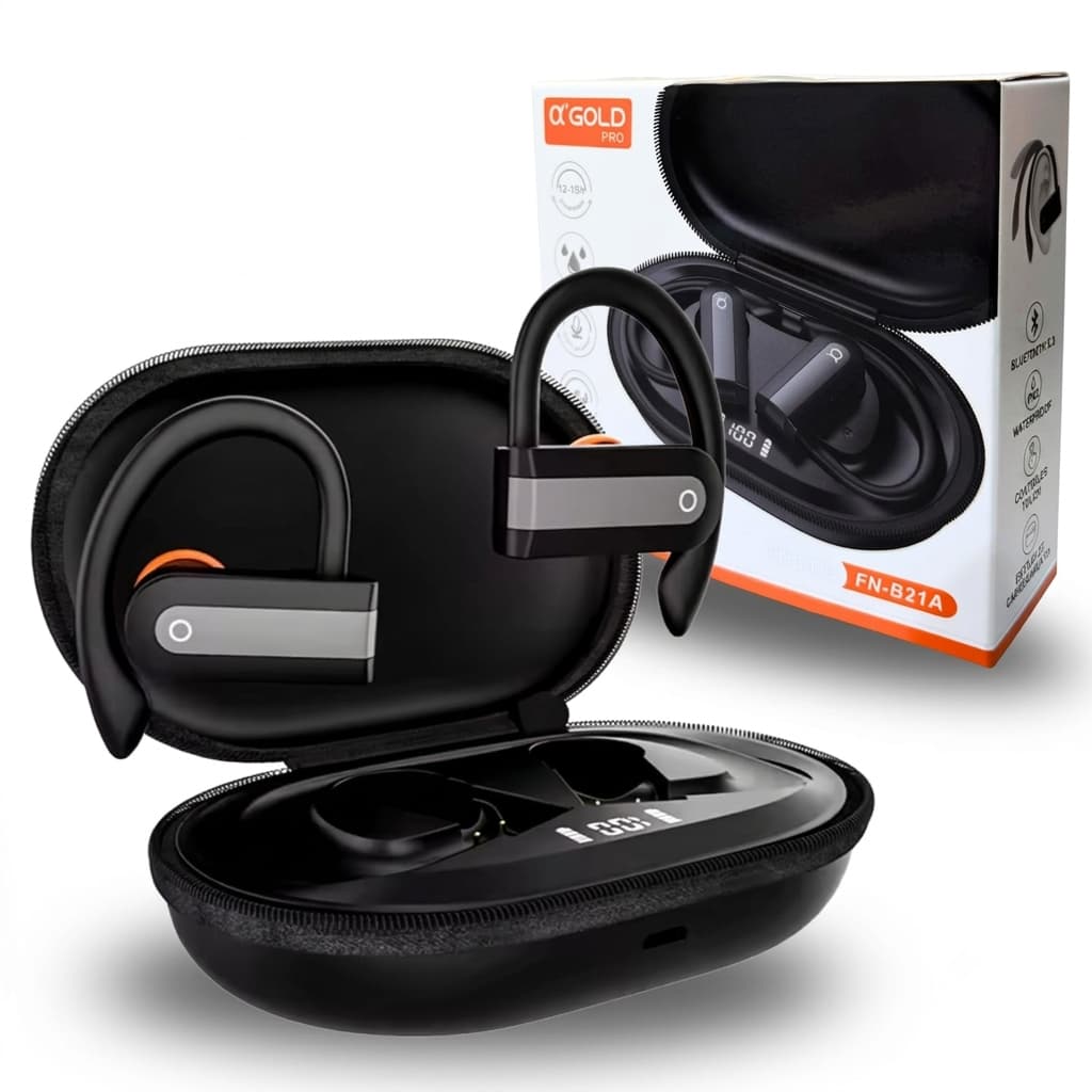 Fone Bluetooth Esportivo A'Gold FN-B21A Original Gancho Anti Queda Resistente A Água IPX5 P/ Academia Treino Top Graves