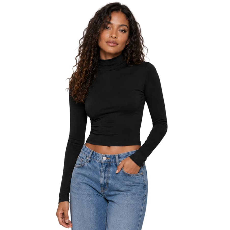 Blusa Feminina Manga Longa Gola Alta Segunda Pele Básica Gola Estendida Justa Confortável Inverno Baby Tee