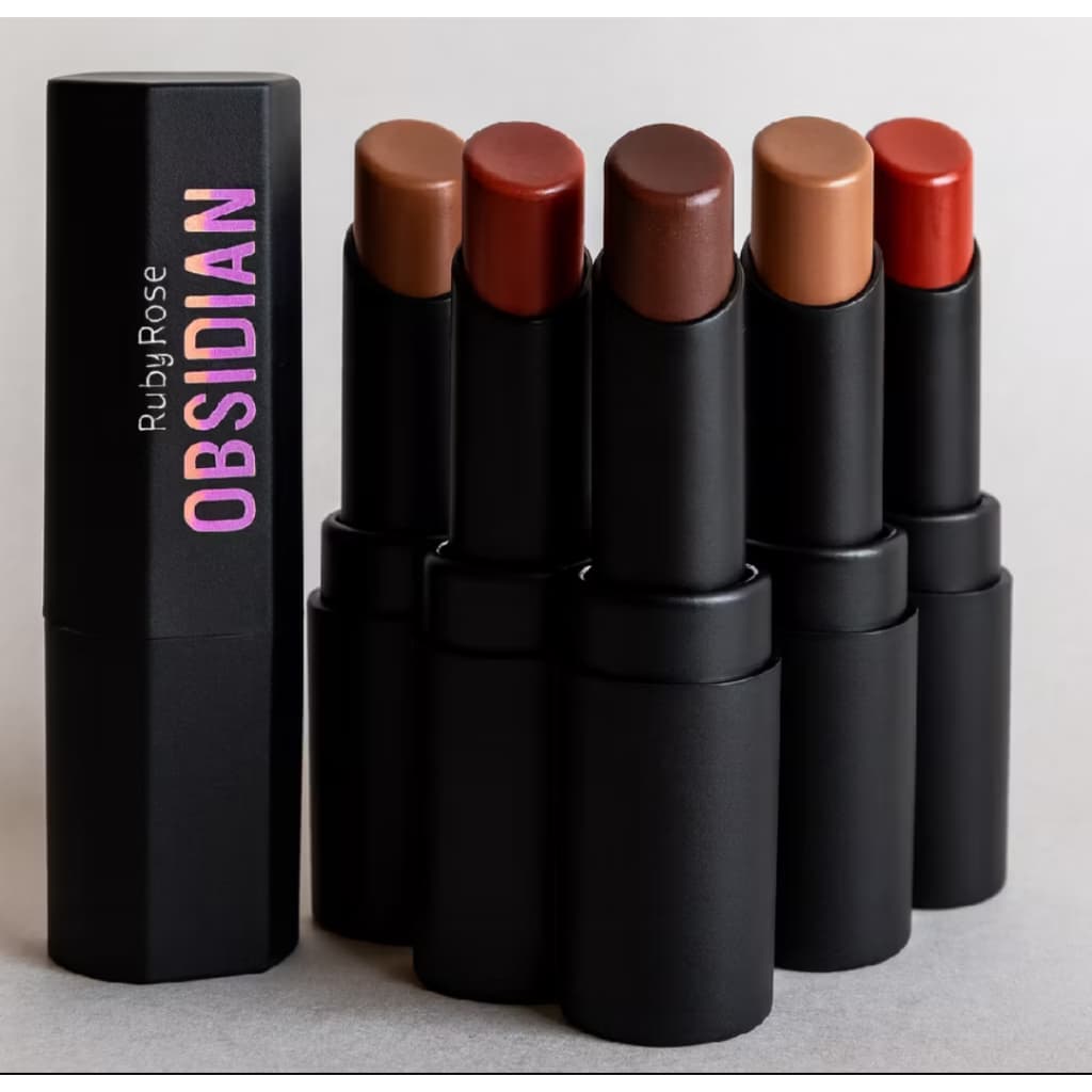 Batom Cream Satin Obsidian Ruby Rose Hidratante Alta Pigmentação Cores OCS01 OCS02 OCS05