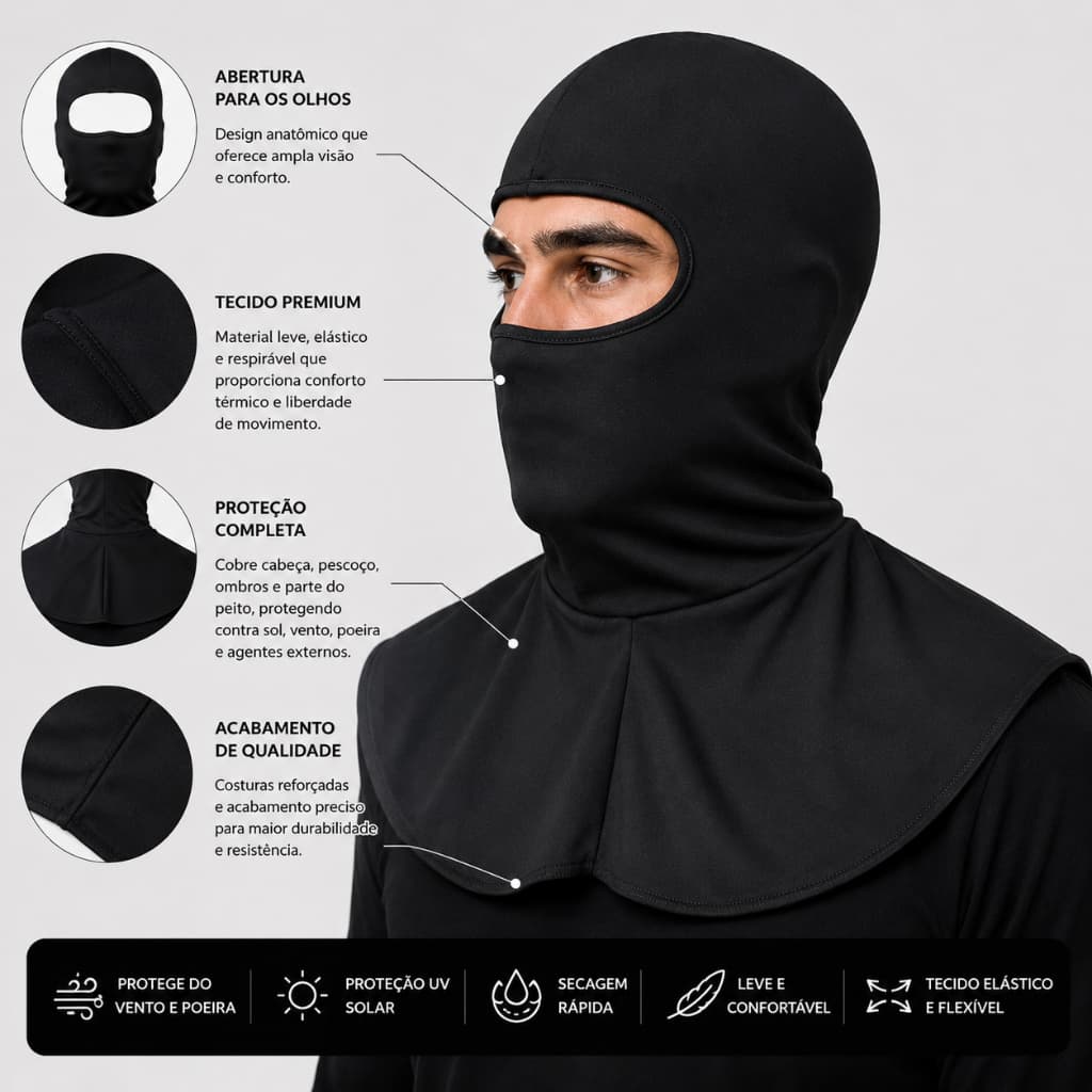Balaclava Facial UV Touca Pescador Ninja Mascara De Pesca Moto Proteção Frio e Vento Jardinagem