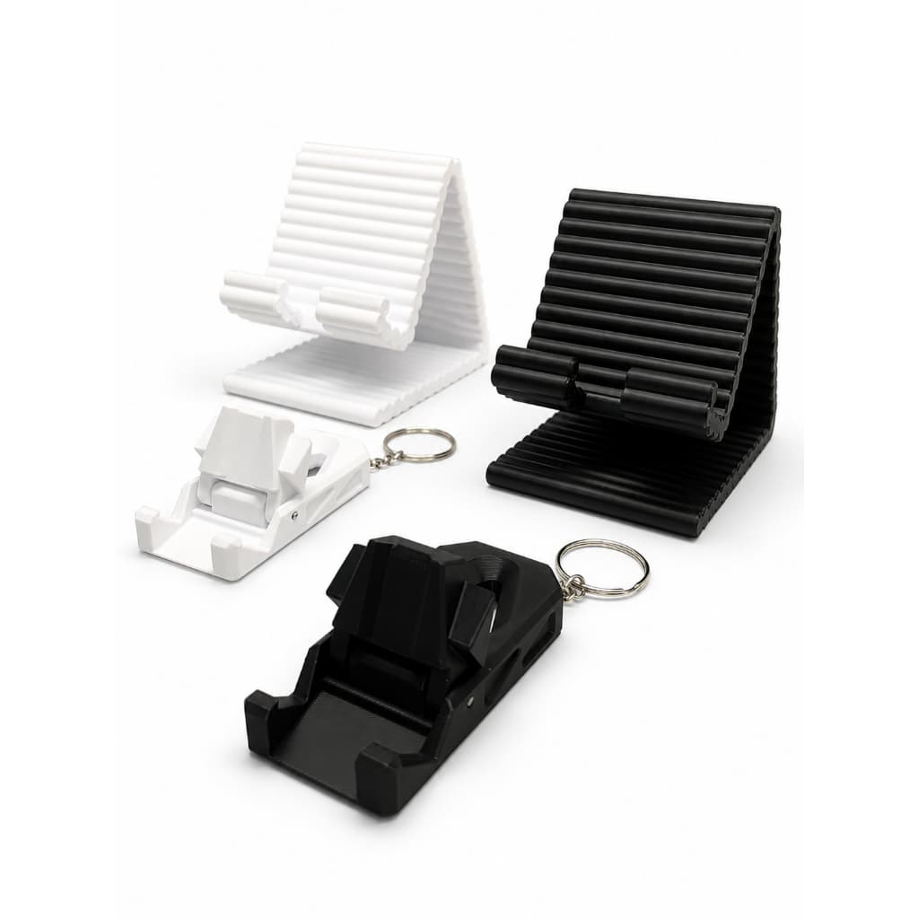 Kit com 2 Suportes para Celular – Suporte Dobrável Chaveiro + Suporte de Mesa Minimalista Compacto