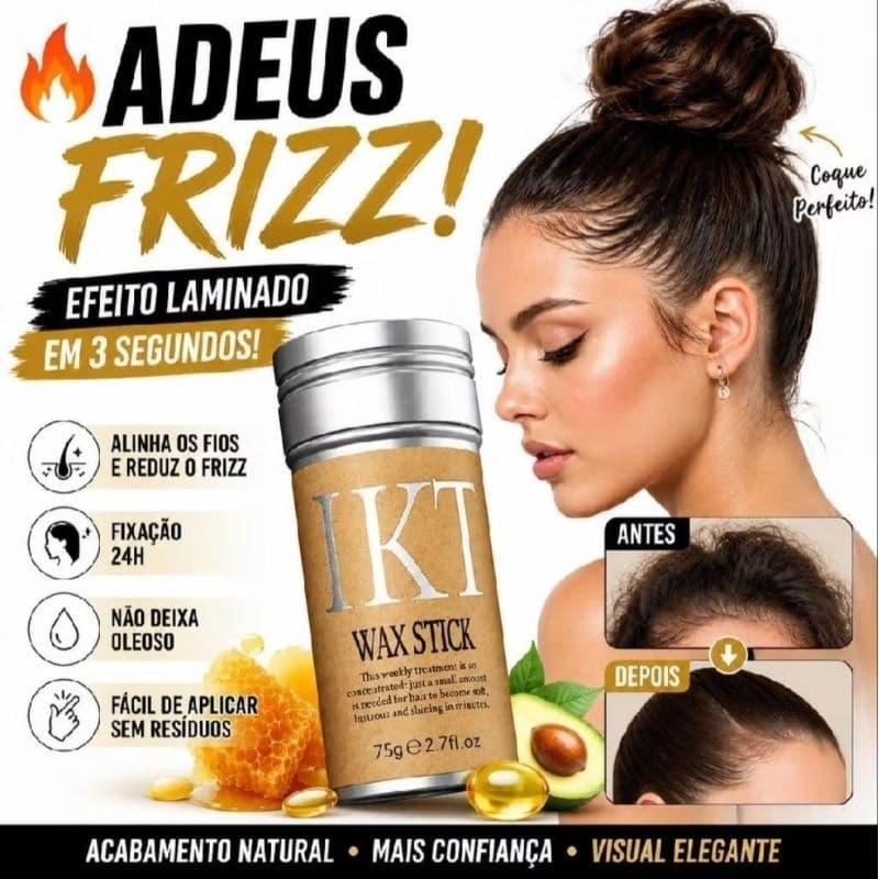 IKTY Cera em Bastão Wax Stick IKTY 75g Anti Frizz Modeladora Fixação Natural Baby Hair