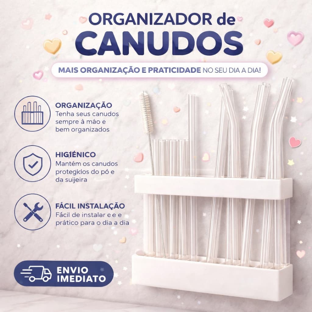 Suporte Organizador Para Canudos Fácil Instalação Cozinha Bebidas