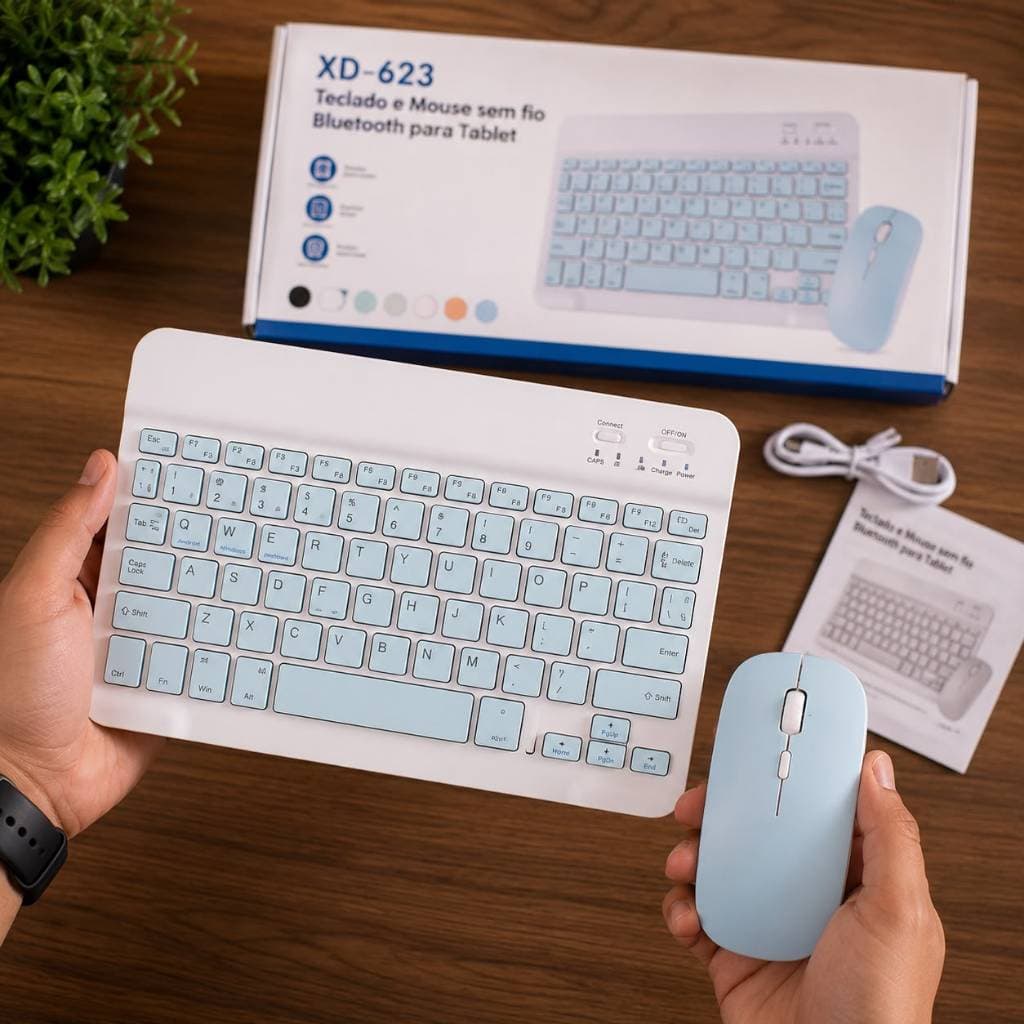 Kit Teclado e Mouse Bluetooth Sem Fio XD-623 Para Tablet Notebook iPad Celular Android iOS Windows