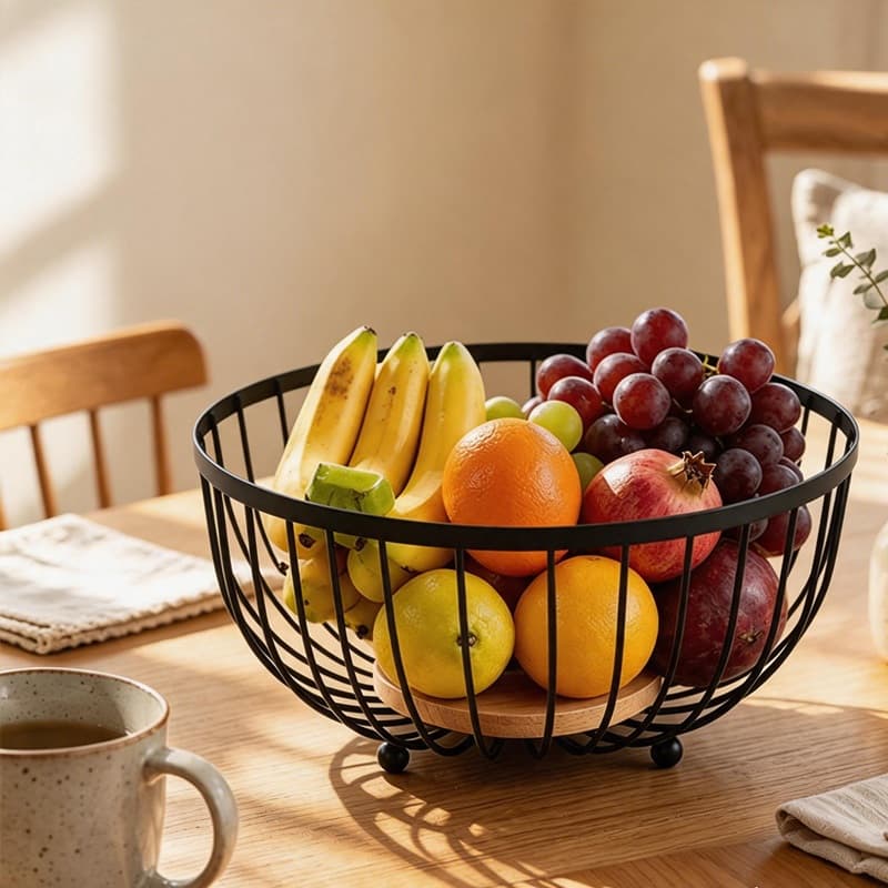 Fruteira Rustica Ferro Bambu Metal Preto Mesa Bancada Multiuso Organizador Cozinha Café Da Manhã