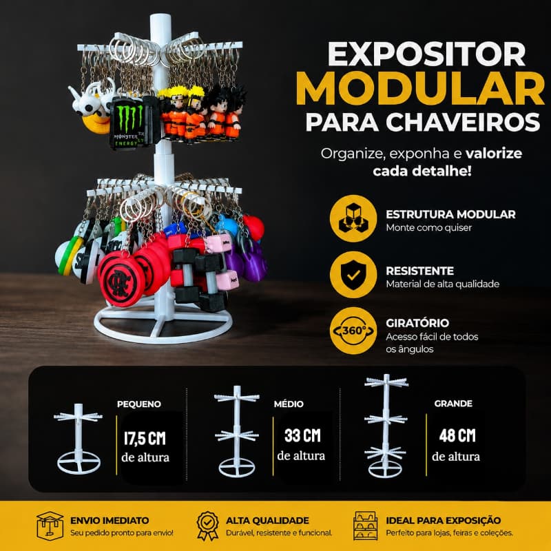 Suporte Expositor De Chaveiro Modular 3 tamanhos 56 / 112 / 168 - Expositor Loja – Organização, Prático e Moderno