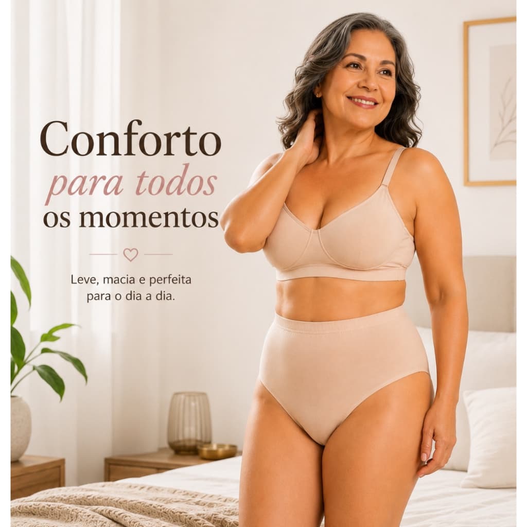 Kit Calçola Feminina Senhora  Gestante Confortável para o Dia a Dia 100% Algodão Cintura Alta