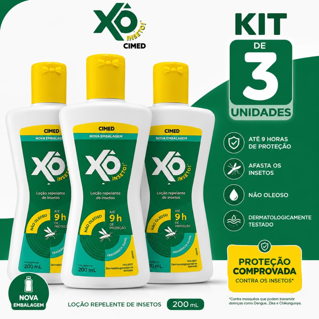 kit 3 Repelente Xô Inseto Loção 200ml Proteção Contra Mosquitos Pernilongos e Insetos