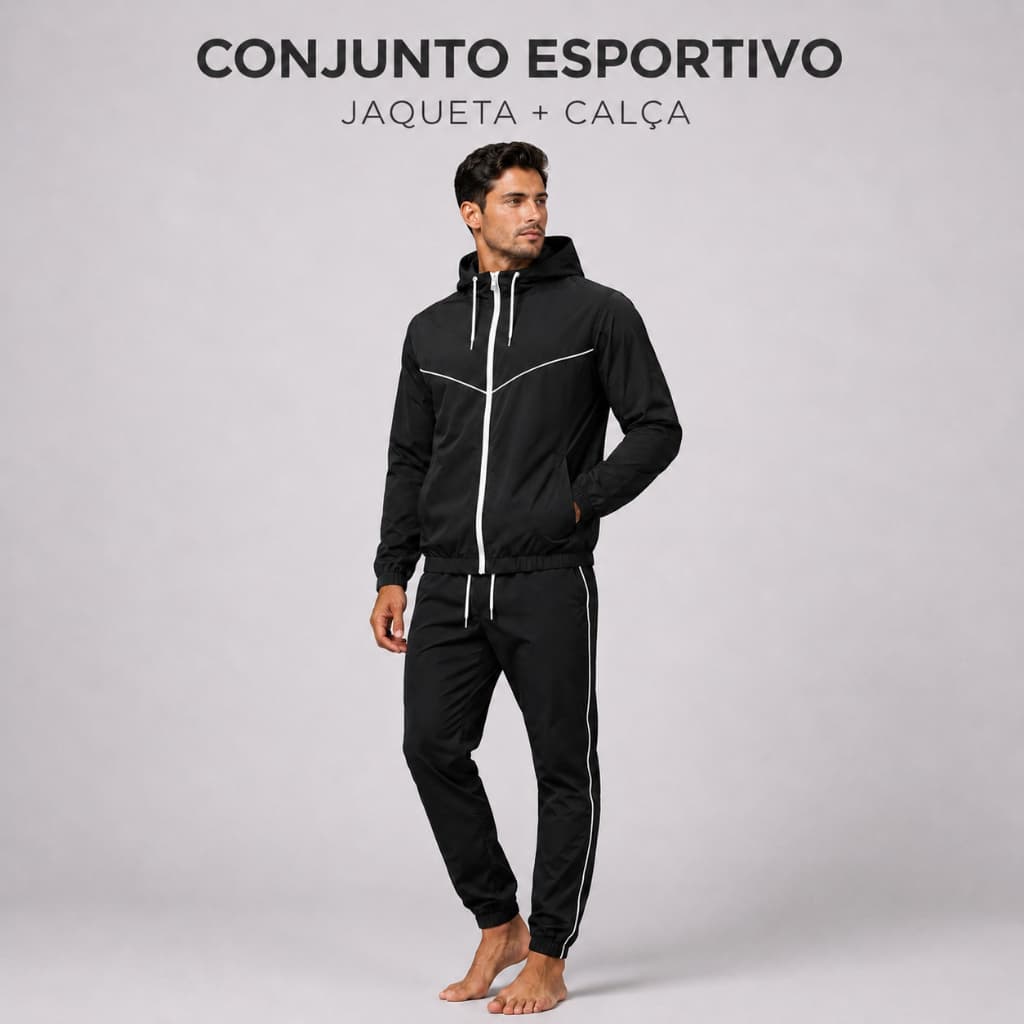 Conjunto Esportivo Jaqueta + Calça Masculino Premium Casual e Treino