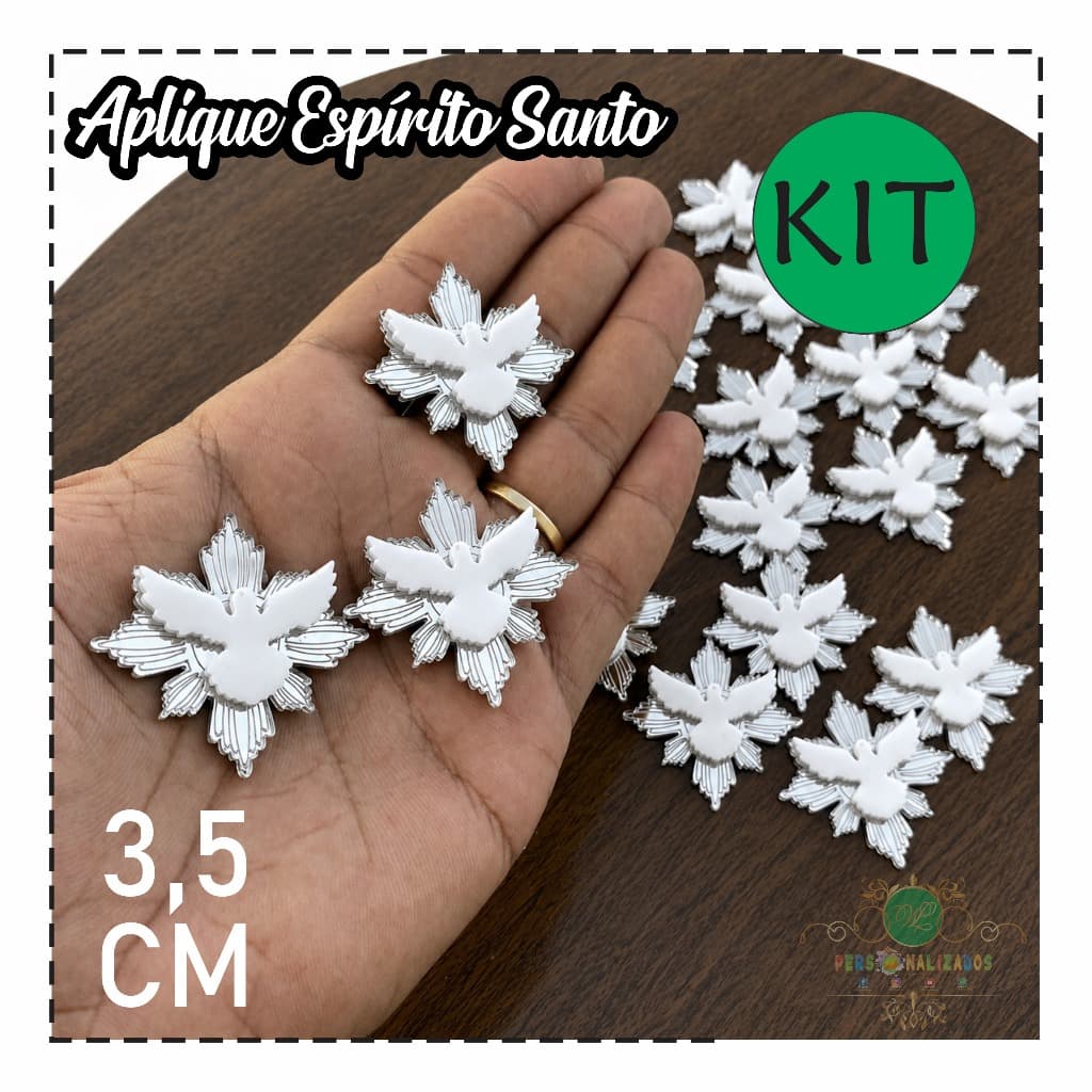 Kit apliques 3,5cm espirito santo Batizado acrílico espelhado
