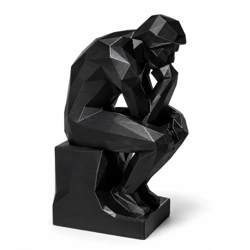 Escultura O Pensador Geométrica Preta Decorativa Moderna Para Escritório Home Office