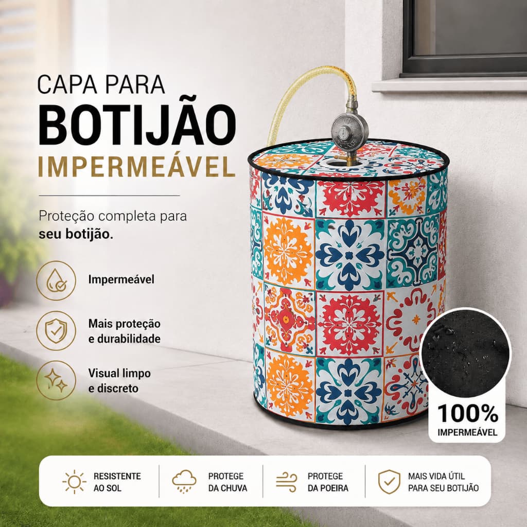 Capa para Botijão de Gás Impermeável Estampa Azulejo - Proteção Contra Chuva Sol e Poeira com estilo