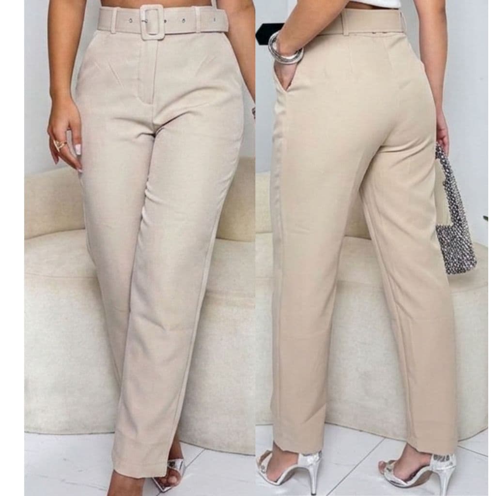 KIT 2 CALÇA FEMININA ALFAIATARIA CINTURA ALTA SENORA COM ZÍPER FRONTAL CINTO INCORPORADO