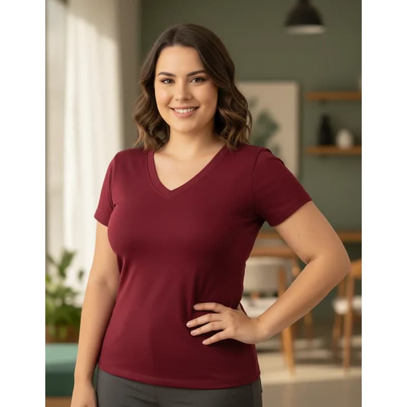 Camiseta T-Shirt Feminina Manga Curta, Blusa Baby Look Básica Casual de Malha Viscolycra Verão