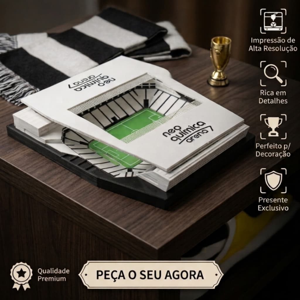 Estádio do Corinthians - Neo Química impressão 3D Premium 24cm x 20cm Versão Colecionável