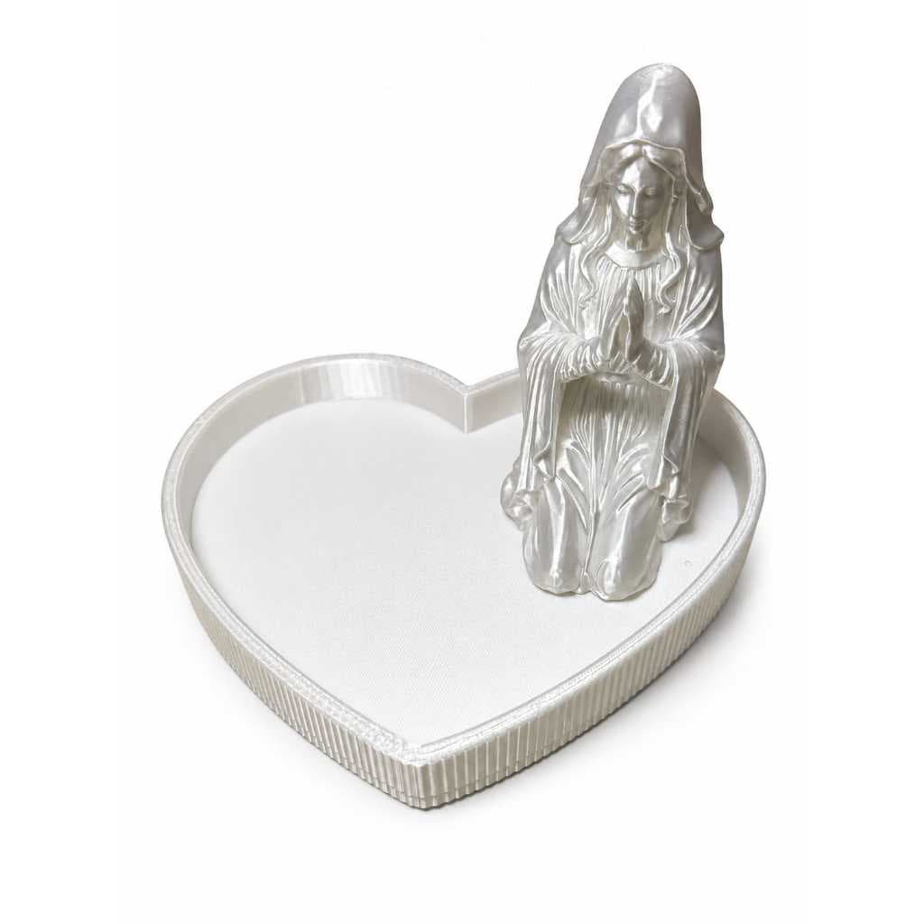Porta Terço Coração com Nossa Senhora Branco | Porta Joias Religioso Decorativo em Impressão 3D