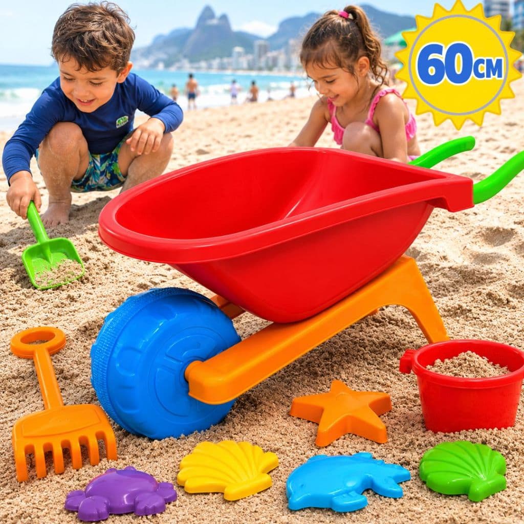 Carrinho De Mao Big Carriola Praia 60cm Com Acessorios Pá Rastelo