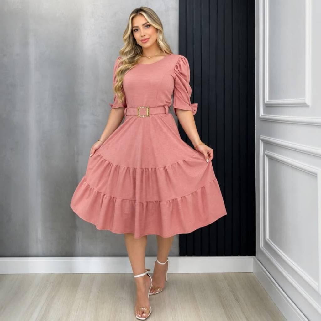 Vestido Gode  Malha Canelada 3 marias feminino evangelico