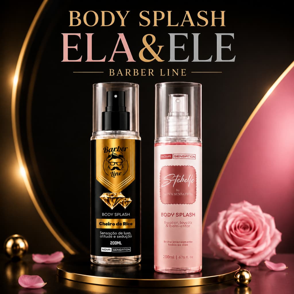 Kit Body Splash Ele e Ela Bodyman Cheiro De Rico e BodyGirl Stebelle Barber Line