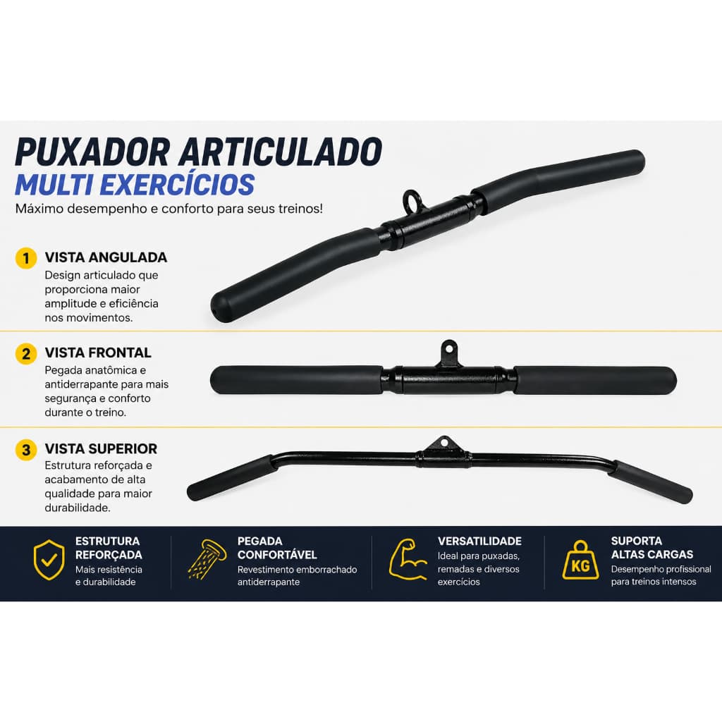 Kit 3  Puxadores Costa 1,20m Pulley Reto Com Giro 50 Cm Curvo Com Giro Casa Academia Profissional
