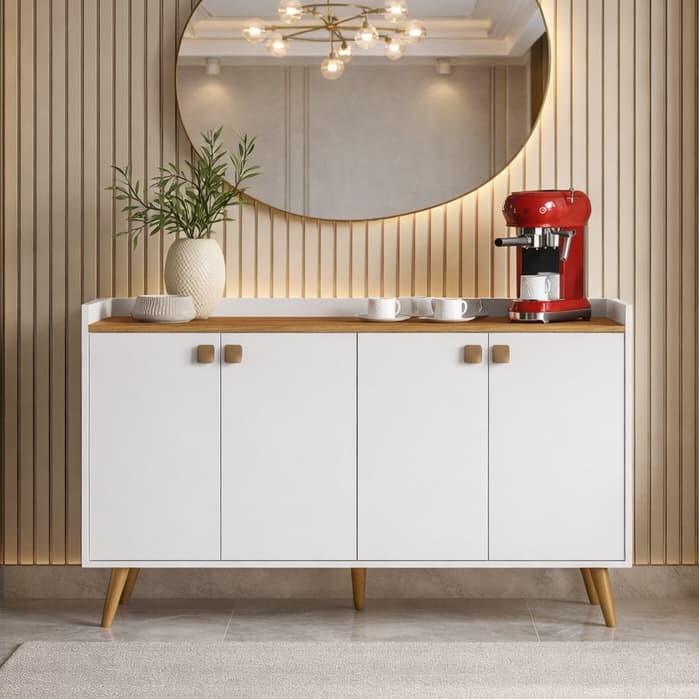 Aparador Buffet Rack Cantinho do Café Armário 4 Portas Retrô Pés Palito Cores - Comprar Moveis