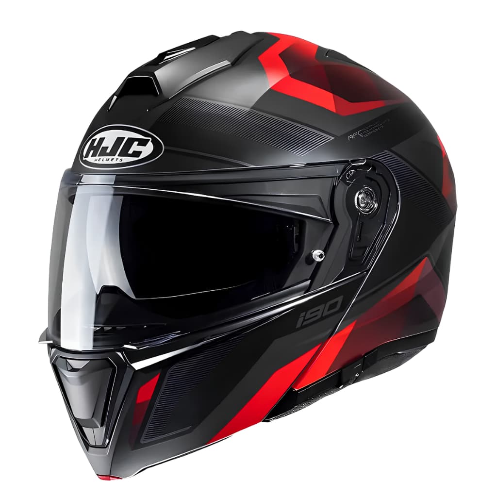 Capacete HJC i90 Lark Vermelho e Preto Capacete Modular Escamoteável HJC Moto Touring