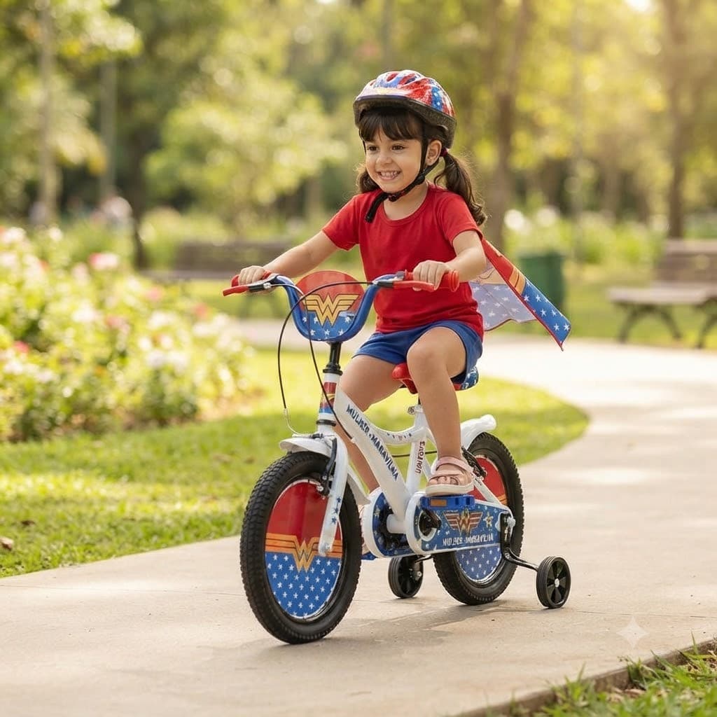 Bicicleta Infantil Aro 16 Tema Mulher Maravilha Design Seguro Confortavel Alta Qualidade