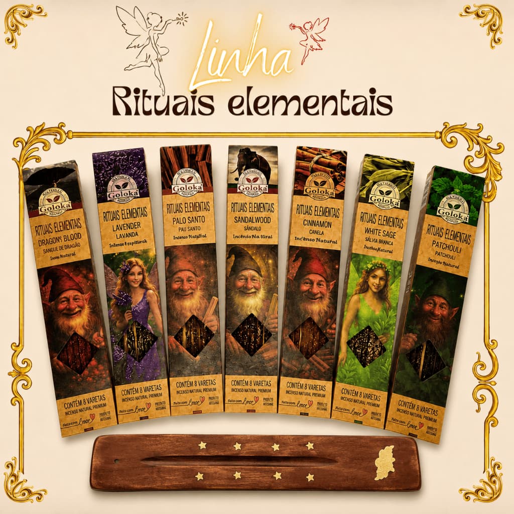 Kit Completo Incensos Goloka Rituais Elementais 7 Aromas + Incensário