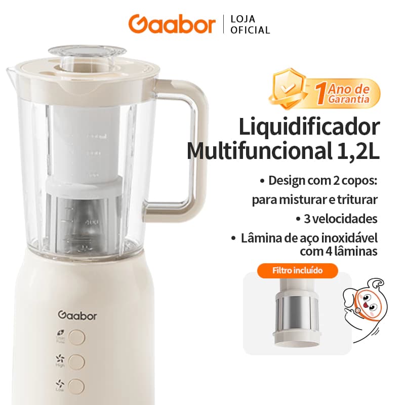 Gaabor Processador de Alimentos 1.2L Motor Potente 400W Moedor de Carne Liquidificador Triturador JM-12E01A