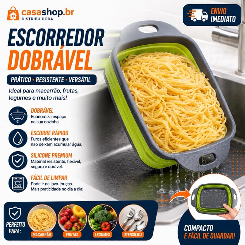 Escorredor De Macarrão E Alimentos Silicone Dobrável Ideal Para Frutas Legumes Utensílios Cozinha