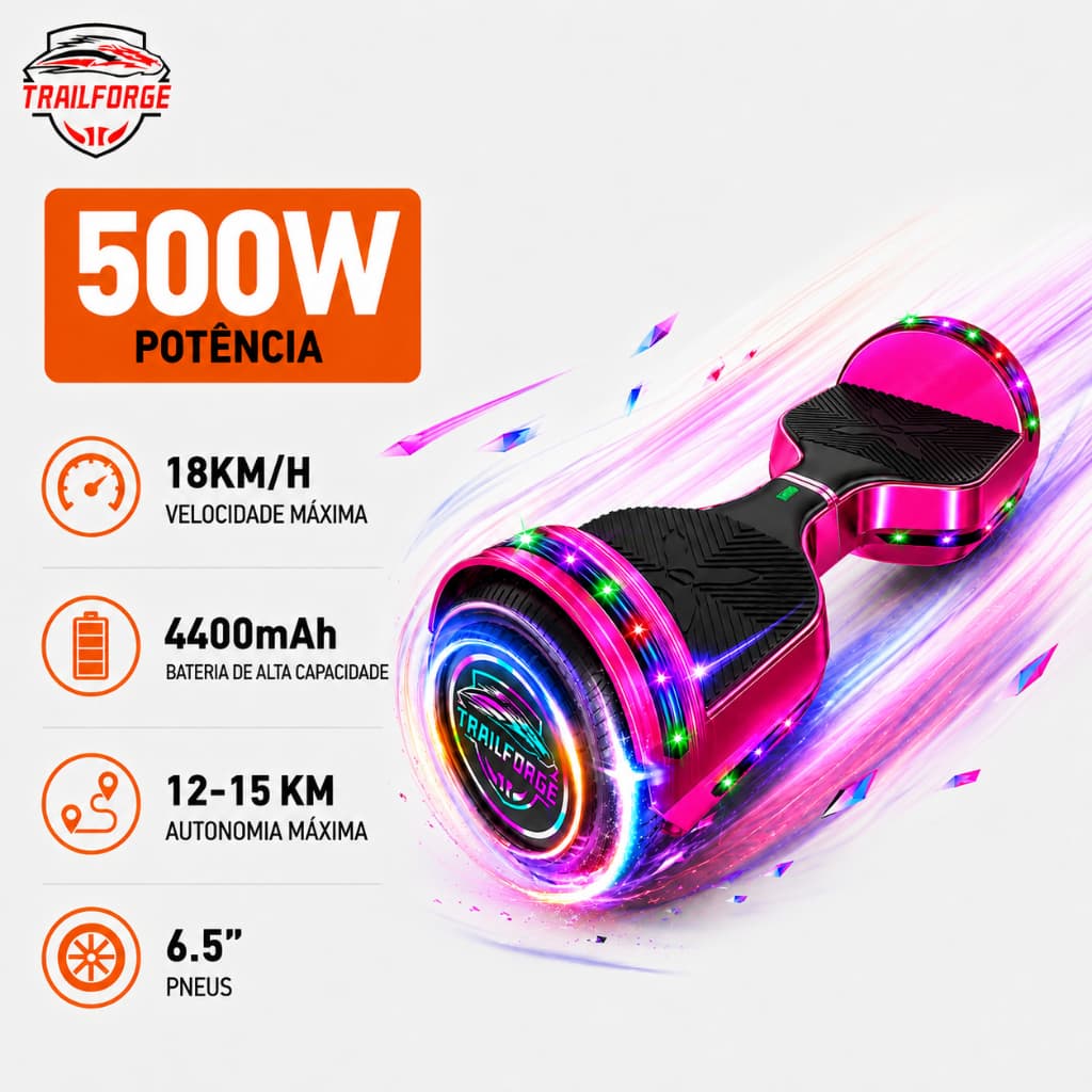 Trailforge-H1 Hoverboard Infantil 6.5“ 4400mah 18km/h skate eletrico com LED ed música