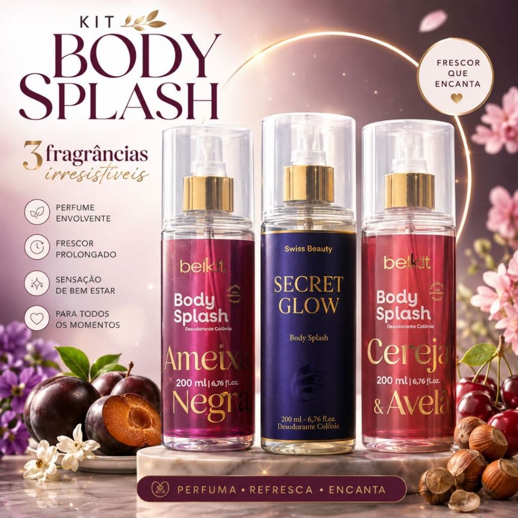 Kit 3 Body Splash Feminino Refrescante Premium