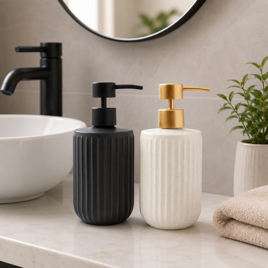 Dispenser Porta Sabonete Líquido Em Cerâmica Granilite Lines 430ml