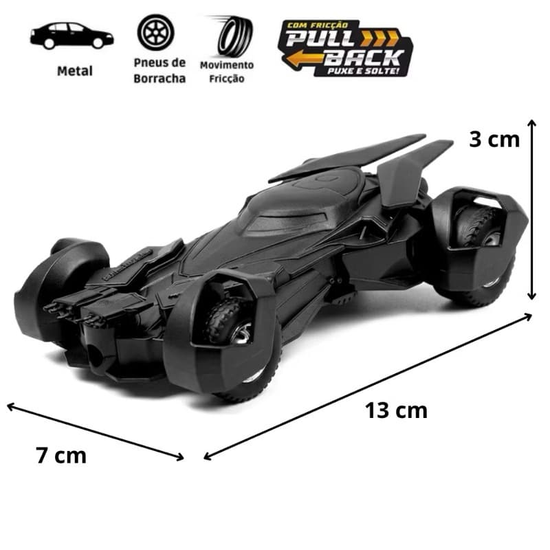 Miniatura Carrinho Estilo Batmóvel em Metal – Colecionável com Rodas a Fricção 13 cm