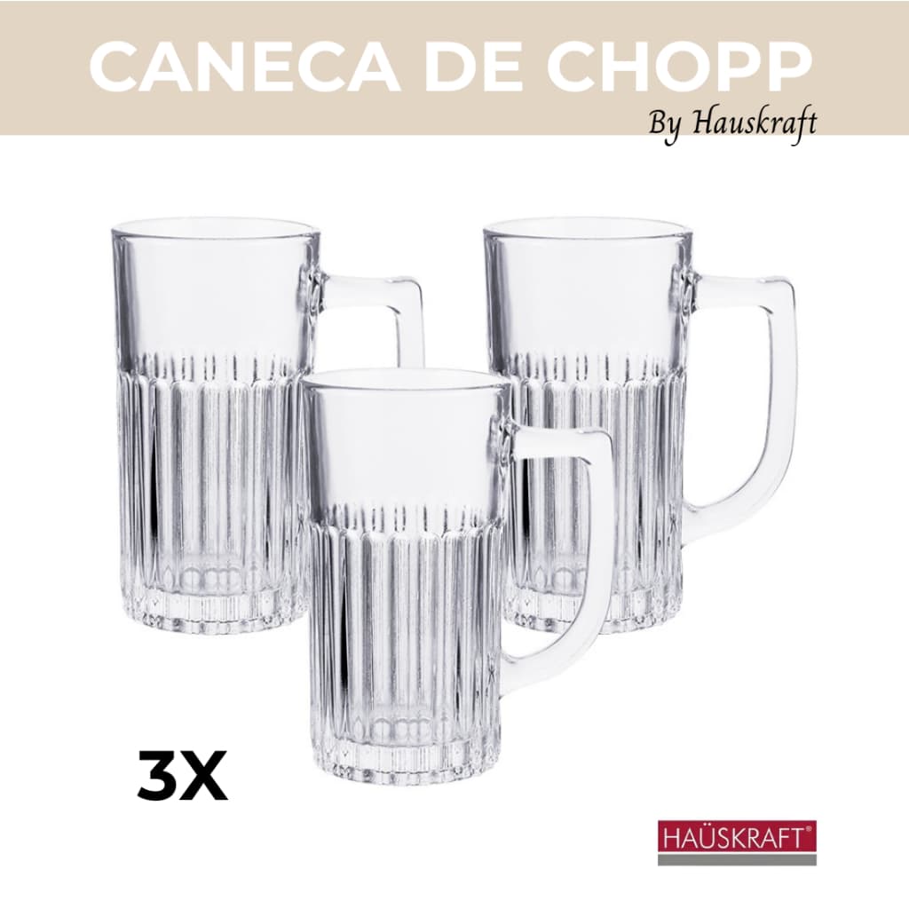 Jogo de 3 Canecas de Chopp Hauskraft Baden 350ml de Vidro