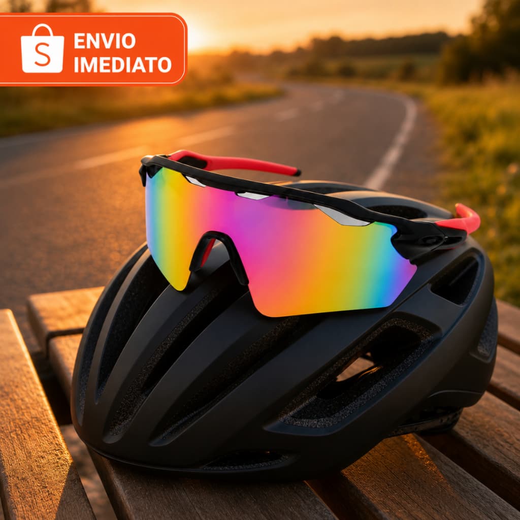Óculos de Sol Esportivo Lente Panorâmica UV Antiderrapante Haste Emborrachada Ciclismo Corrida