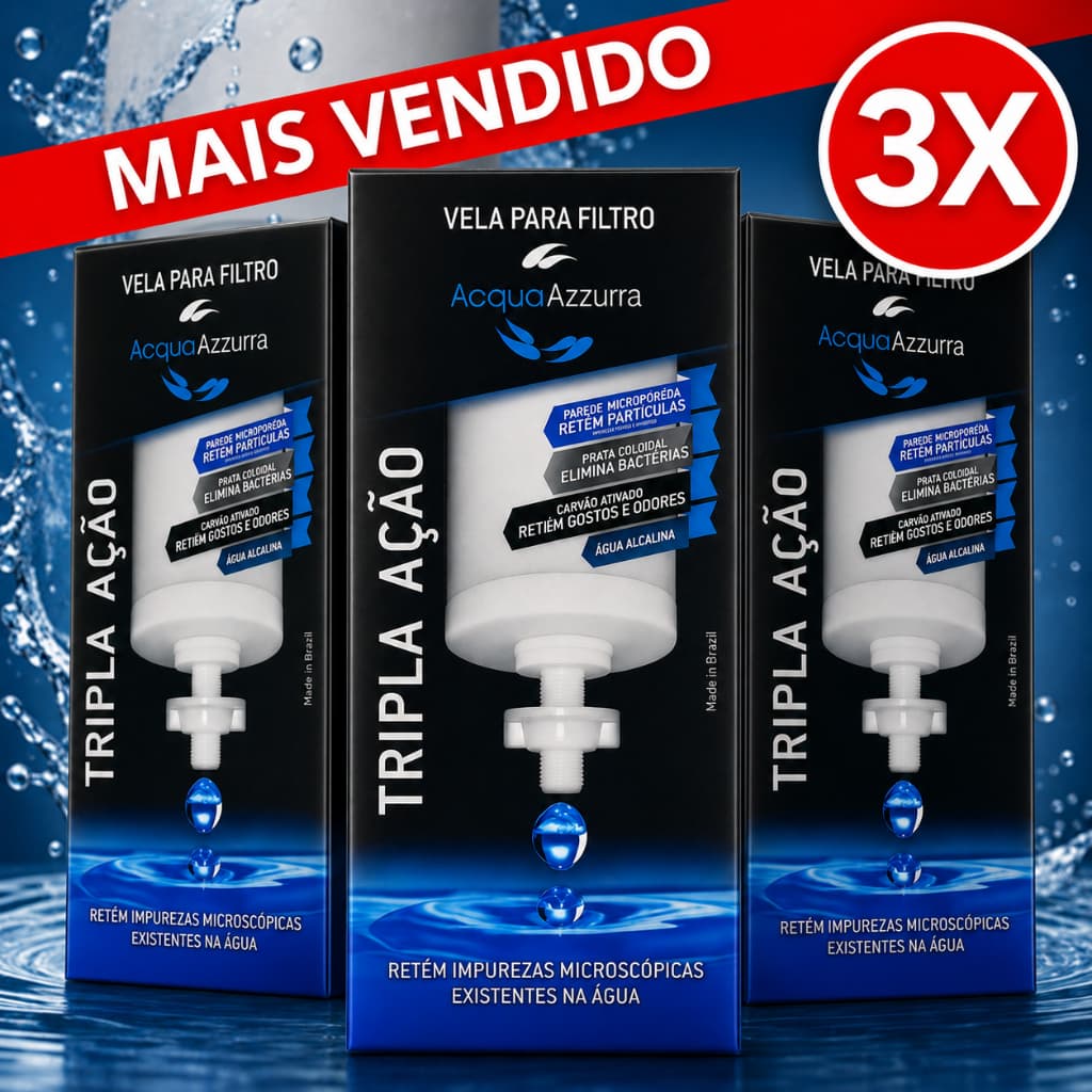Kit 03 Vela Filtro de Barro Tripla Ação Alcalina Carvão Ativado Universal Para Todos Os Filtros
