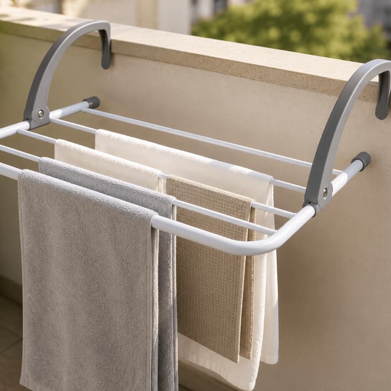 Varal Portátil Dobrável para Janela Porta Sacada Apartamento Aço Compacto Resistente Sem Furação