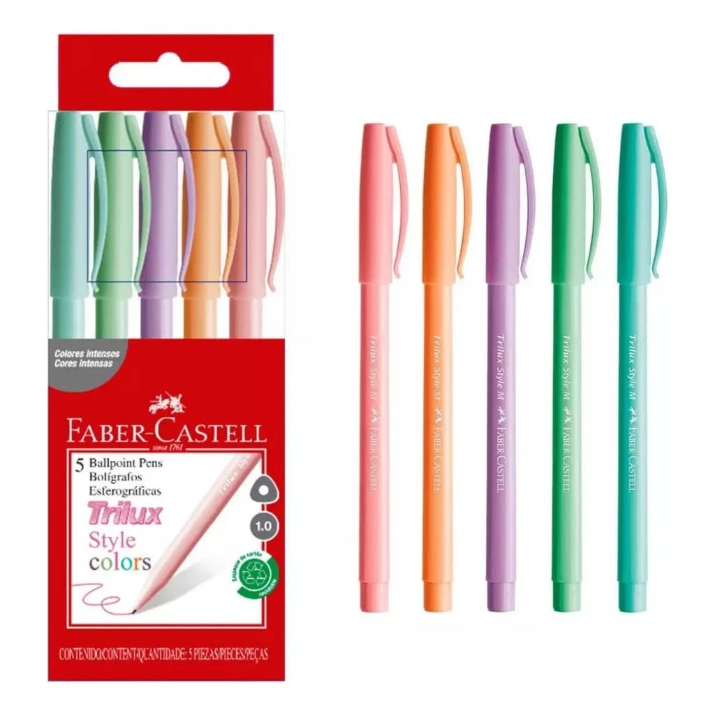 Caneta esferográfica Trilux Style Colors Pastel 1.0mm 5 Cores - Faber-Castell
