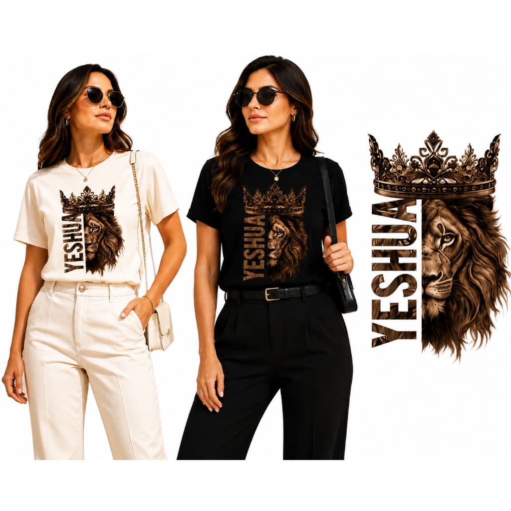 Camiseta T-Shirt Feminina Yeshua Leão da Tribo de Judá Moda Gospel Camisa Cristã Estampa Premium Algodão Oversize