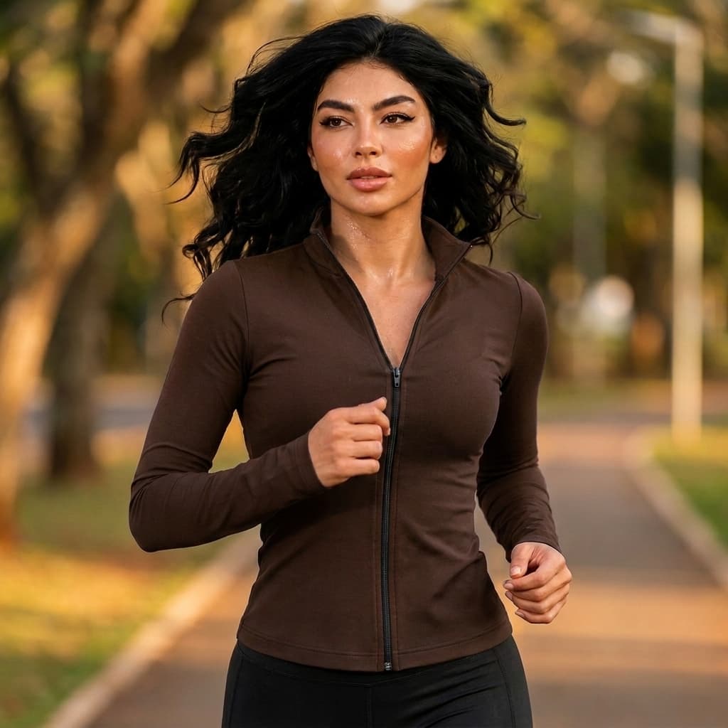 Jaqueta Feminina Esportiva Manga Longa Com Zíper Suplex Premium Academia Caminhada Corrida P ao GG