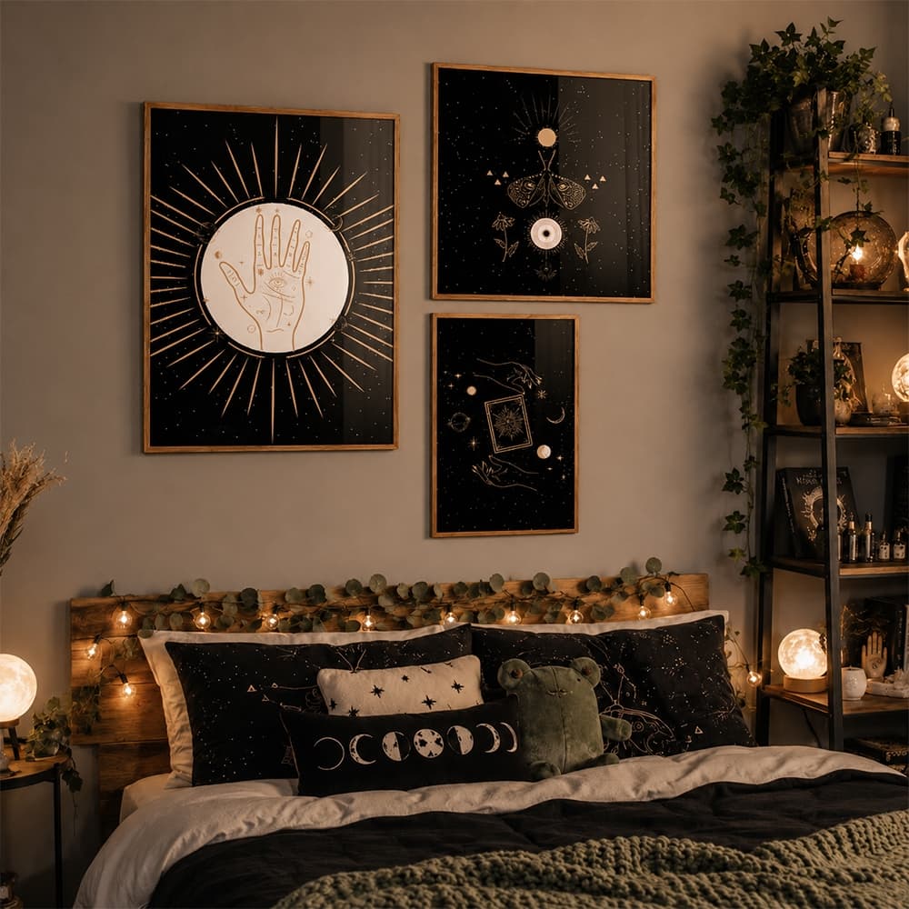Quadros Decorativos Místicos Esotéricos Quiromancia Mão - A Arte do Destino Kit 3 Peças Com Moldura