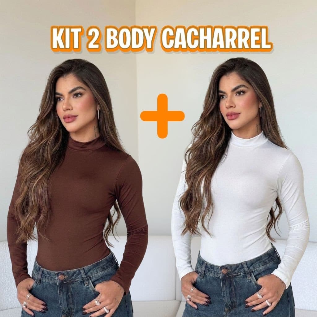 Kit 2 Body Feminino Cacharrel Manga Longa Gola Alta Suplex Premium Elegante Confortável Casual